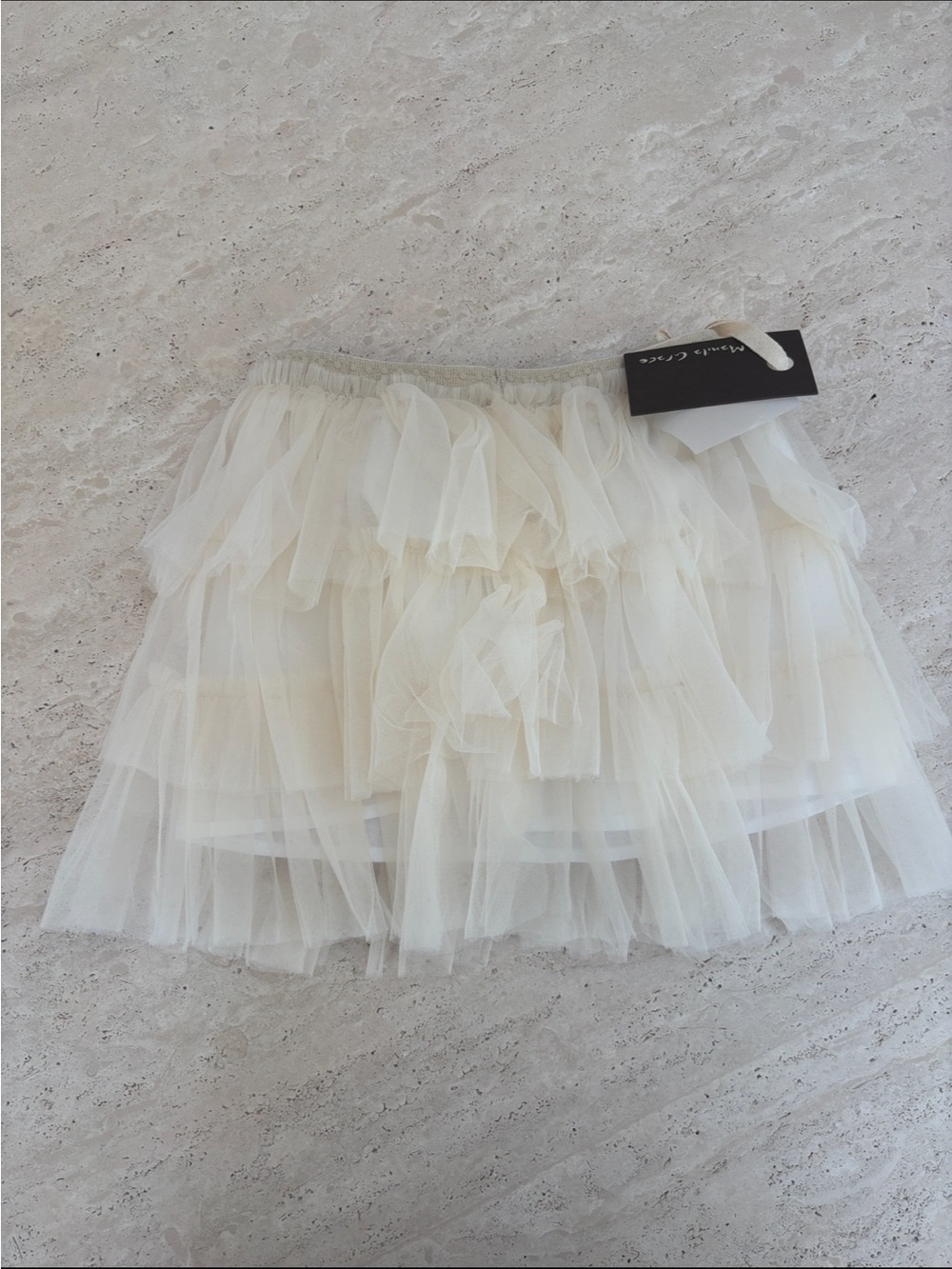 Girls Cream Layered Tulle Skirt with Elastic Waist